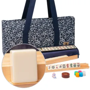 American Mahjong Game Set, "Blue Calico" with Floral Blue Soft Case - Racks with Pushers, Scoring Coins, Dice, and Wind Indicator