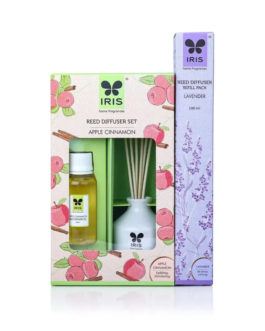 Apple Cinnamon Reed Diffuser Set With Oil Reed Sticks And Lavender Reed Diffuser Refill Pack | 60ml