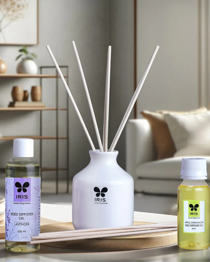 Apple Cinnamon Reed Diffuser Set With Oil Reed Sticks And Lavender Reed Diffuser Refill Pack | 60ml