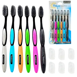 Charcoal Toothbrush, Natural Teeth Whitening Solution - 6 Pack