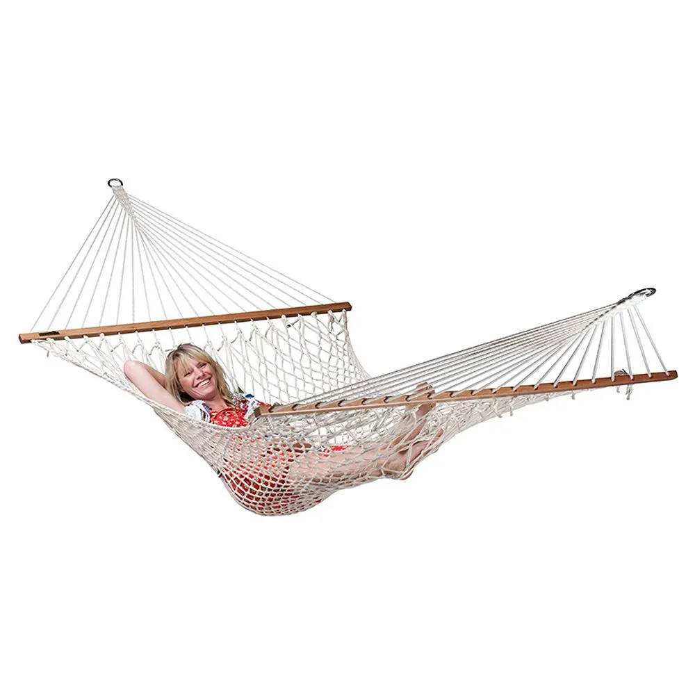 Cotton Rope Net Hammock with Wood Spreader Bar - SUMER