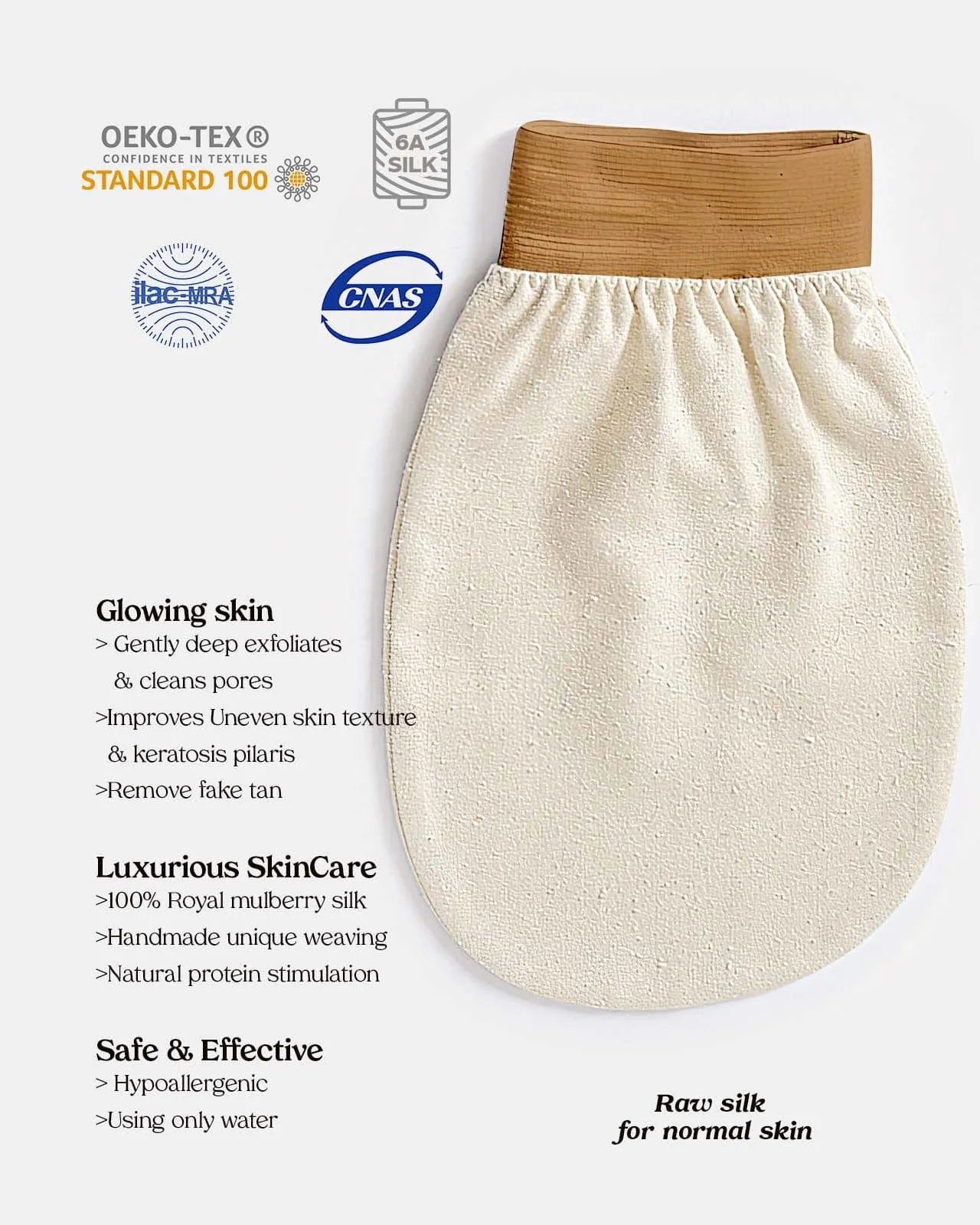 FEELITS 100% Royal Mulberry Silk. Natural Smooth Skin Exfoliating Body Mitt