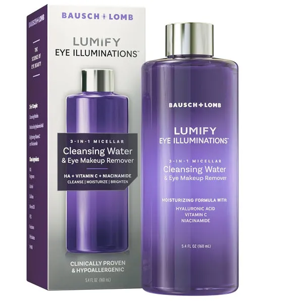 Lumify Eye Illuminations Cleansing Water & Eye Makeup Remover, 3-in-1 Micellar Water, Hyaluronic Acid, Vitamin C & Niacinamide